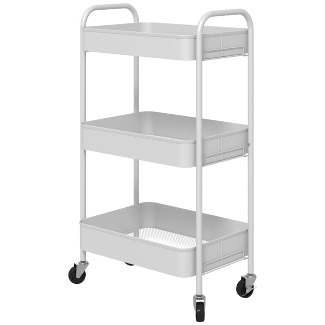 HOMCOM Three-Tier Steel Storage Trolley - White - image 1