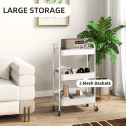 HOMCOM Three-Tier Steel Storage Trolley - White - thumbnail 4