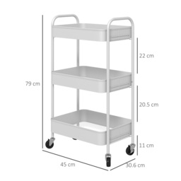 HOMCOM Three-Tier Steel Storage Trolley - White - thumbnail 3