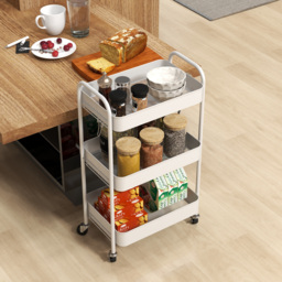 HOMCOM Three-Tier Steel Storage Trolley - White - thumbnail 8