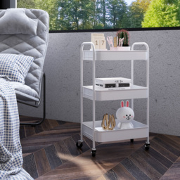 HOMCOM Three-Tier Steel Storage Trolley - White - thumbnail 2