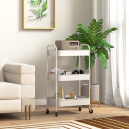 HOMCOM Three-Tier Steel Storage Trolley - White - thumbnail 7