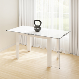 HOMCOM Extendable Dining Table, 120-160 x 70cm Rectangular Kitchen Table for Small Spaces, Seats 4-6 People, High Gloss White - thumbnail 3