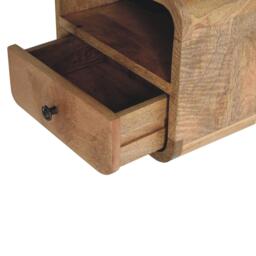 Solid Mango Wood Wall-Mounted Mini Bedside Table with Open Slot and Drawer, Space-Saving Desk with Curved Design, 25L x 30W x 25H cm, Brown - Aosom UK - thumbnail 5