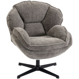 HOMCOM Modern Wingback Accent Chair, Velvet Armchair with Four-Star Base, S-Springs, 360° Swivel, Grey - thumbnail 1