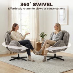 HOMCOM Modern Wingback Accent Chair, Velvet Armchair with Four-Star Base, S-Springs, 360° Swivel, Grey - thumbnail 7