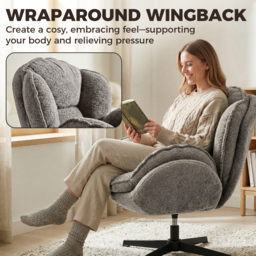 HOMCOM Modern Wingback Accent Chair, Velvet Armchair with Four-Star Base, S-Springs, 360° Swivel, Grey - thumbnail 4