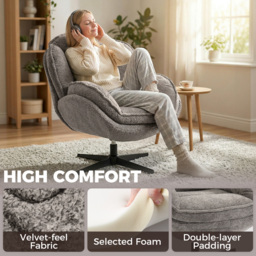 HOMCOM Modern Wingback Accent Chair, Velvet Armchair with Four-Star Base, S-Springs, 360° Swivel, Grey - thumbnail 5