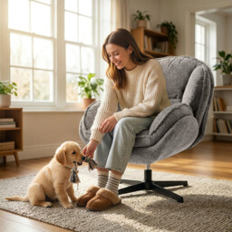 HOMCOM Modern Wingback Accent Chair, Velvet Armchair with Four-Star Base, S-Springs, 360° Swivel, Grey - thumbnail 8