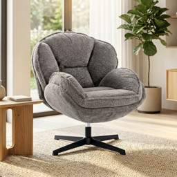 HOMCOM Modern Wingback Accent Chair, Velvet Armchair with Four-Star Base, S-Springs, 360° Swivel, Grey - thumbnail 2
