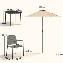 Outsunny 4 Seater Rattan Dining Set with Parasol, 6 Piece Garden Table and Stackable Chairs with Tempered Glass Tabletop - thumbnail 3