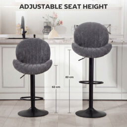 HOMCOM Bar Stools Set of 2, Swivel Barstools with Back, Adjustable Height and Footrest for Kitchen Island, Dining Room, Grey - thumbnail 5