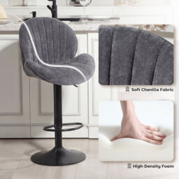 HOMCOM Bar Stools Set of 2, Swivel Barstools with Back, Adjustable Height and Footrest for Kitchen Island, Dining Room, Grey - thumbnail 7