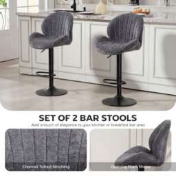 HOMCOM Bar Stools Set of 2, Swivel Barstools with Back, Adjustable Height and Footrest for Kitchen Island, Dining Room, Grey - thumbnail 4