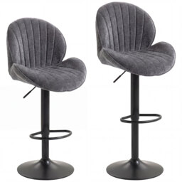 HOMCOM Bar Stools Set of 2, Swivel Barstools with Back, Adjustable Height and Footrest for Kitchen Island, Dining Room, Grey - thumbnail 1