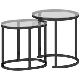 HOMCOM Nest of Tables with Steel Frame and Tempered Glass Tabletop, Modern Coffee Table Set of 2, Black