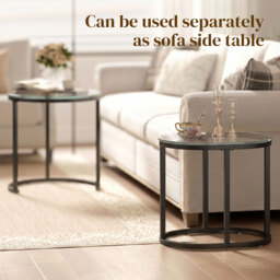 HOMCOM Nest of Tables with Steel Frame and Tempered Glass Tabletop, Modern Coffee Table Set of 2, Black - thumbnail 7