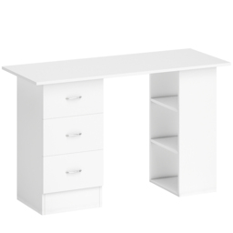 HOMCOM Computer Desk, Writing Table, PC Workstation with 3 Storage Shelves and Drawers, Silver Handle, for Home Office, White - thumbnail 1