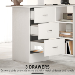 HOMCOM Computer Desk, Writing Table, PC Workstation with 3 Storage Shelves and Drawers, Silver Handle, for Home Office, White - thumbnail 5