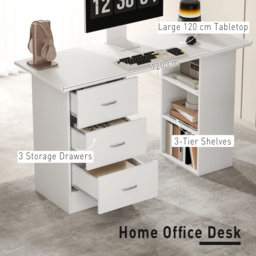 HOMCOM Computer Desk, Writing Table, PC Workstation with 3 Storage Shelves and Drawers, Silver Handle, for Home Office, White - thumbnail 4