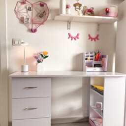 HOMCOM Computer Desk, Writing Table, PC Workstation with 3 Storage Shelves and Drawers, Silver Handle, for Home Office, White - thumbnail 8