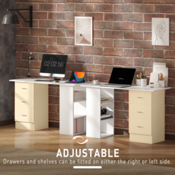 HOMCOM Computer Desk, Writing Table, PC Workstation with 3 Storage Shelves and Drawers, Silver Handle, for Home Office, White - thumbnail 6