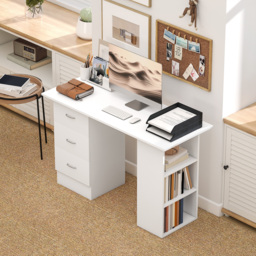 HOMCOM Computer Desk, Writing Table, PC Workstation with 3 Storage Shelves and Drawers, Silver Handle, for Home Office, White - thumbnail 9