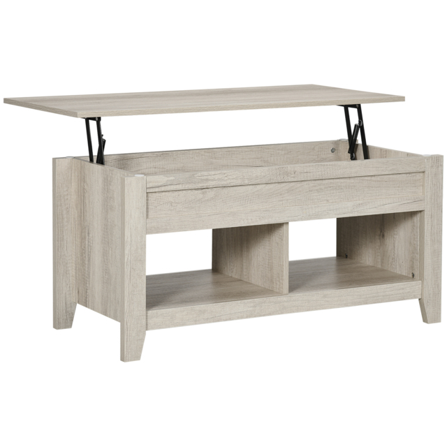HOMCOM Lift Top Coffee Table w/ Hidden Storage Compartment Open Shelves Lift Tabletop Pop Up Centre Table for Living Room Oak Effect - image 1