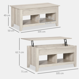 HOMCOM Lift Top Coffee Table w/ Hidden Storage Compartment Open Shelves Lift Tabletop Pop Up Centre Table for Living Room Oak Effect - thumbnail 3