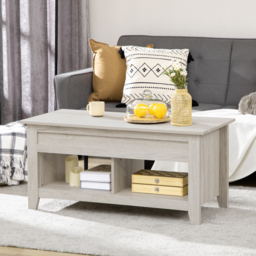 HOMCOM Lift Top Coffee Table w/ Hidden Storage Compartment Open Shelves Lift Tabletop Pop Up Centre Table for Living Room Oak Effect - thumbnail 7