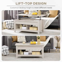 HOMCOM Lift Top Coffee Table w/ Hidden Storage Compartment Open Shelves Lift Tabletop Pop Up Centre Table for Living Room Oak Effect - thumbnail 4