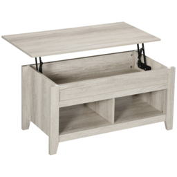 HOMCOM Lift Top Coffee Table w/ Hidden Storage Compartment Open Shelves Lift Tabletop Pop Up Centre Table for Living Room Oak Effect