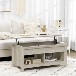 HOMCOM Lift Top Coffee Table w/ Hidden Storage Compartment Open Shelves Lift Tabletop Pop Up Centre Table for Living Room Oak Effect - thumbnail 2