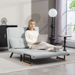 HOMCOM 4-in-1 Velvet-Feel Double Sofa Bed, with Pillows - Light Grey - thumbnail 7