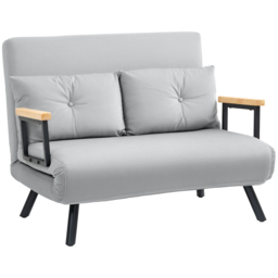 HOMCOM 4-in-1 Velvet-Feel Double Sofa Bed, with Pillows - Light Grey - thumbnail 1