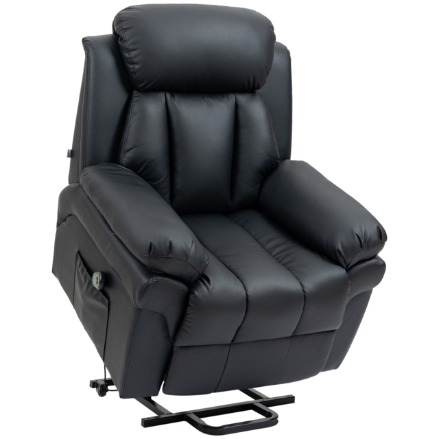 HOMCOM Power Lift Chair Recliner for Elderly, Electric Recliner Chair, Overstuffed Faux Leather Riser and Reclining Armchair with Remote Control, Side Pockets, for Living Room, Black - image 1