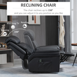 HOMCOM Power Lift Chair Recliner for Elderly, Electric Recliner Chair, Overstuffed Faux Leather Riser and Reclining Armchair with Remote Control, Side Pockets, for Living Room, Black - thumbnail 5