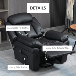 HOMCOM Power Lift Chair Recliner for Elderly, Electric Recliner Chair, Overstuffed Faux Leather Riser and Reclining Armchair with Remote Control, Side Pockets, for Living Room, Black - thumbnail 6