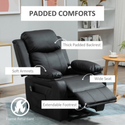 HOMCOM Power Lift Chair Recliner for Elderly, Electric Recliner Chair, Overstuffed Faux Leather Riser and Reclining Armchair with Remote Control, Side Pockets, for Living Room, Black - thumbnail 7