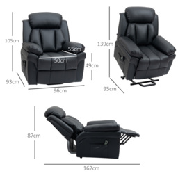 HOMCOM Power Lift Chair Recliner for Elderly, Electric Recliner Chair, Overstuffed Faux Leather Riser and Reclining Armchair with Remote Control, Side Pockets, for Living Room, Black - thumbnail 3