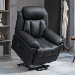 HOMCOM Power Lift Chair Recliner for Elderly, Electric Recliner Chair, Overstuffed Faux Leather Riser and Reclining Armchair with Remote Control, Side Pockets, for Living Room, Black - thumbnail 2