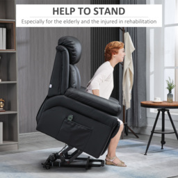 HOMCOM Power Lift Chair Recliner for Elderly, Electric Recliner Chair, Overstuffed Faux Leather Riser and Reclining Armchair with Remote Control, Side Pockets, for Living Room, Black - thumbnail 4