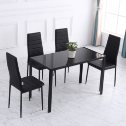 HOMCOM Rectangular Dining Table for 4 People w/ Tempered Glass Top & Metal Legs, Modern Dining Table for Dining Room, Living Room, Black - Aosom UK - thumbnail 7