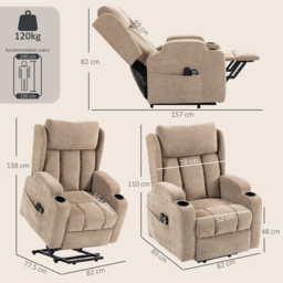 HOMCOM Power Lift Recliner Chair with Vibration Massage and Heat, Chenille Riser and Recliner Armchair for Elderly, Brown - thumbnail 3