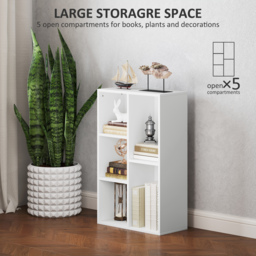 HOMCOM 2-Tier Bookshelf with 5 Compartments - White - thumbnail 4