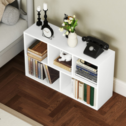 HOMCOM 2-Tier Bookshelf with 5 Compartments - White - thumbnail 8