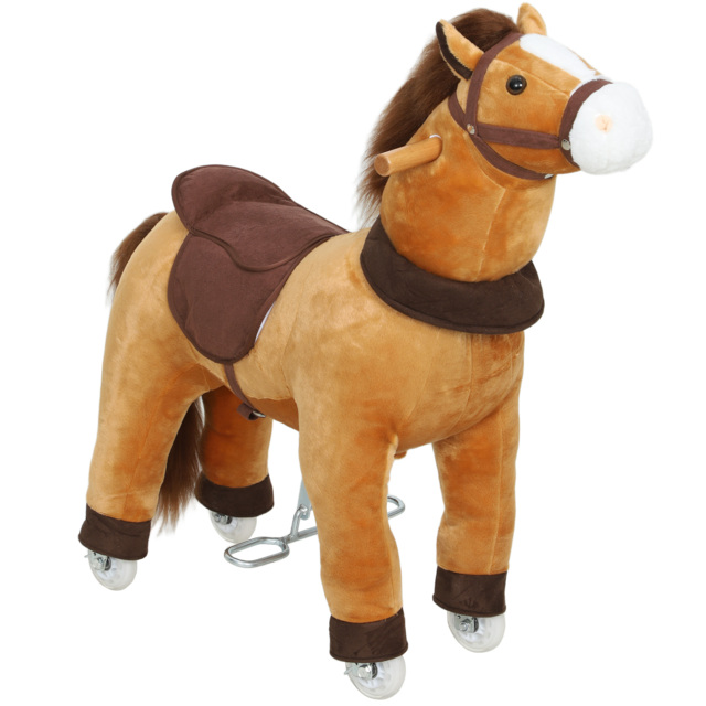 AIYAPLAY Ride On Horse, Plush Walking Horse Toy with Wheels and Saddle for Ages 3-5 Years Old, Dark Brown - image 1