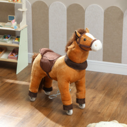 AIYAPLAY Ride On Horse, Plush Walking Horse Toy with Wheels and Saddle for Ages 3-5 Years Old, Dark Brown - thumbnail 9