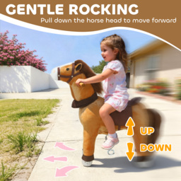 AIYAPLAY Ride On Horse, Plush Walking Horse Toy with Wheels and Saddle for Ages 3-5 Years Old, Dark Brown - thumbnail 5