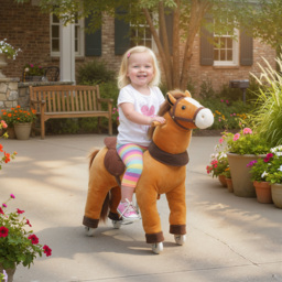 AIYAPLAY Ride On Horse, Plush Walking Horse Toy with Wheels and Saddle for Ages 3-5 Years Old, Dark Brown - thumbnail 2